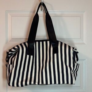Alice + Olivia by Stacey Bendet black & white striped canvas duffle bag NWOT